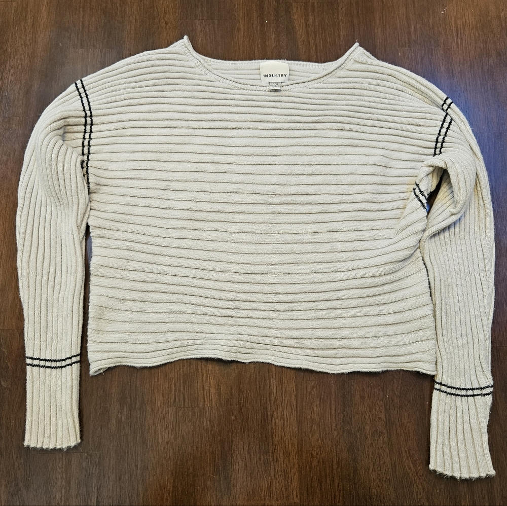Industry Beige Cropped Loose Fit Knit Sweater Women Large
